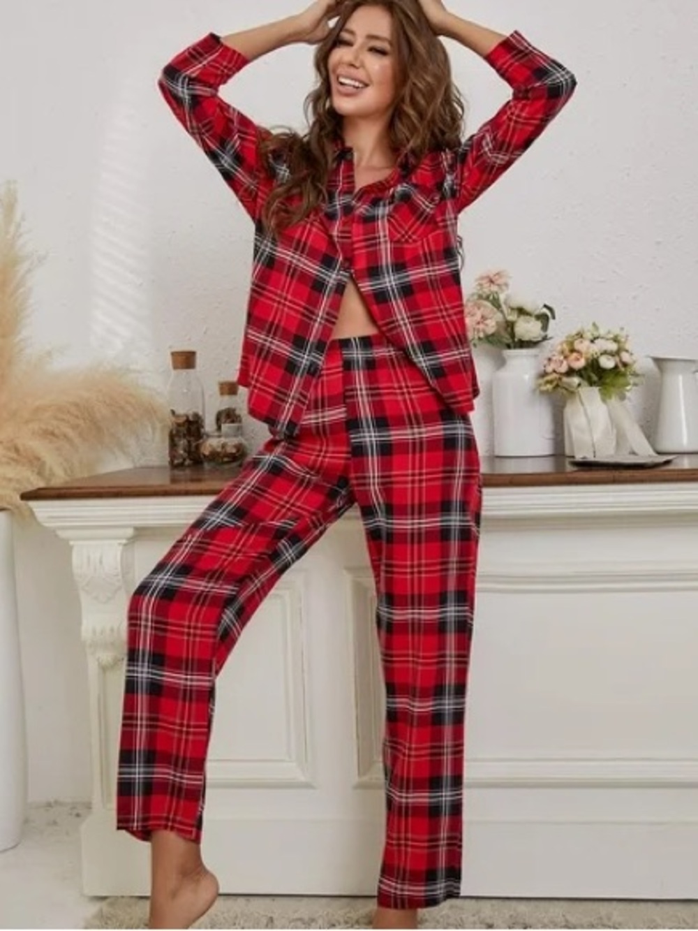 Victoria's Secret Red Plaid Women's Button-Up Pajama Set